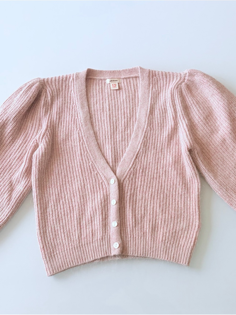 Bellerose Girls  Pink V-Neck Button Cardigan Sweater Sz 12